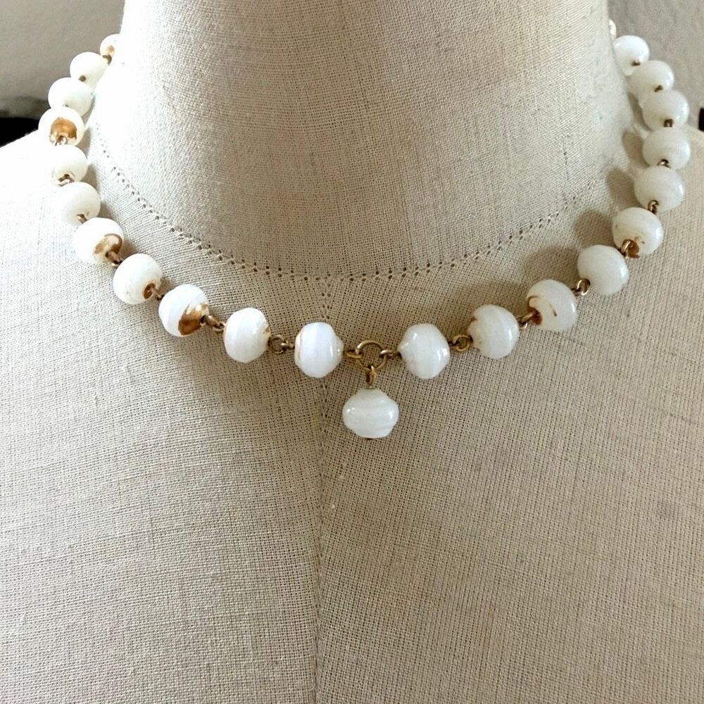 Anne Klein AK Milk Glass Bead Necklace